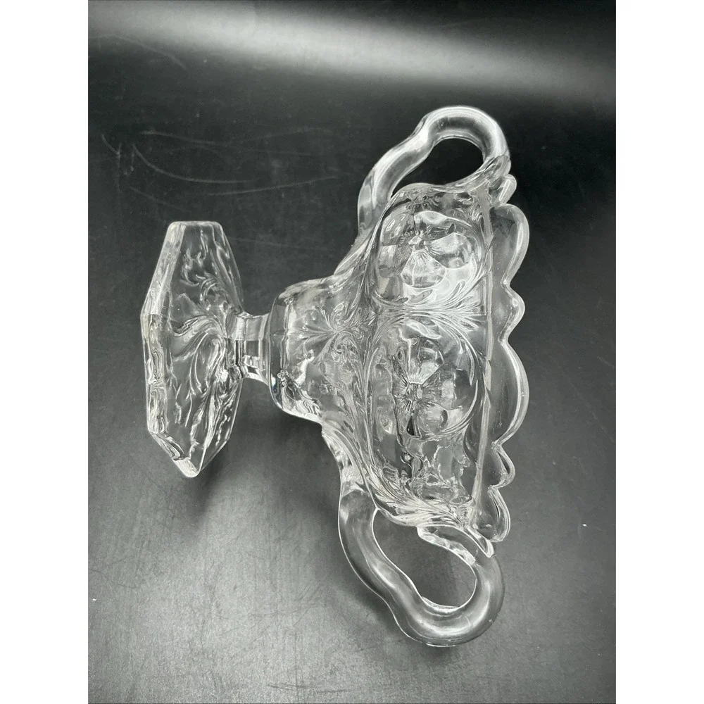 Vintage EAPG Glass Open‎ Sugar Bowl, Scalloped Edge, Etched Flower